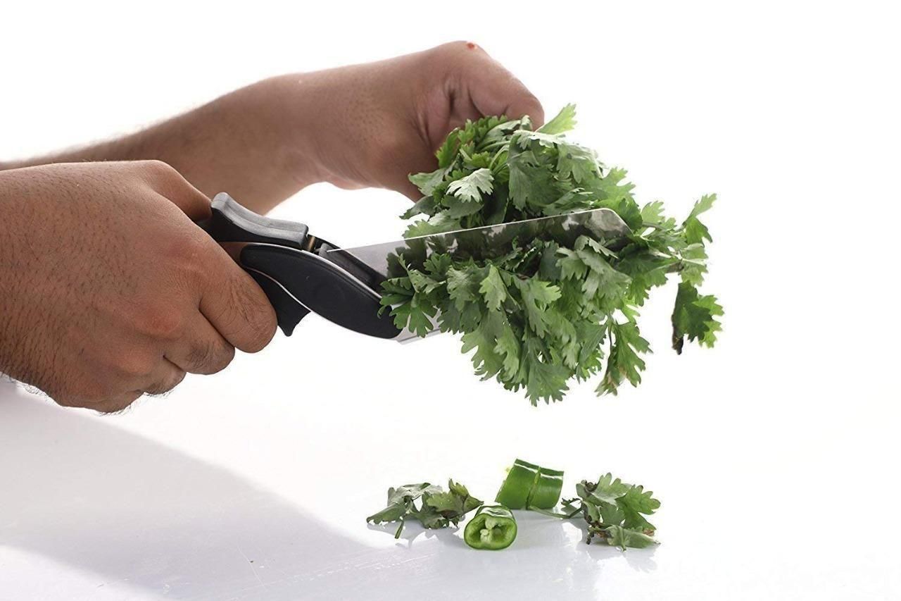 2-in-1 Stainless Steel Clever Cutter Kitchen Knife & Food Chopper with Built-in Mini Chopping Board