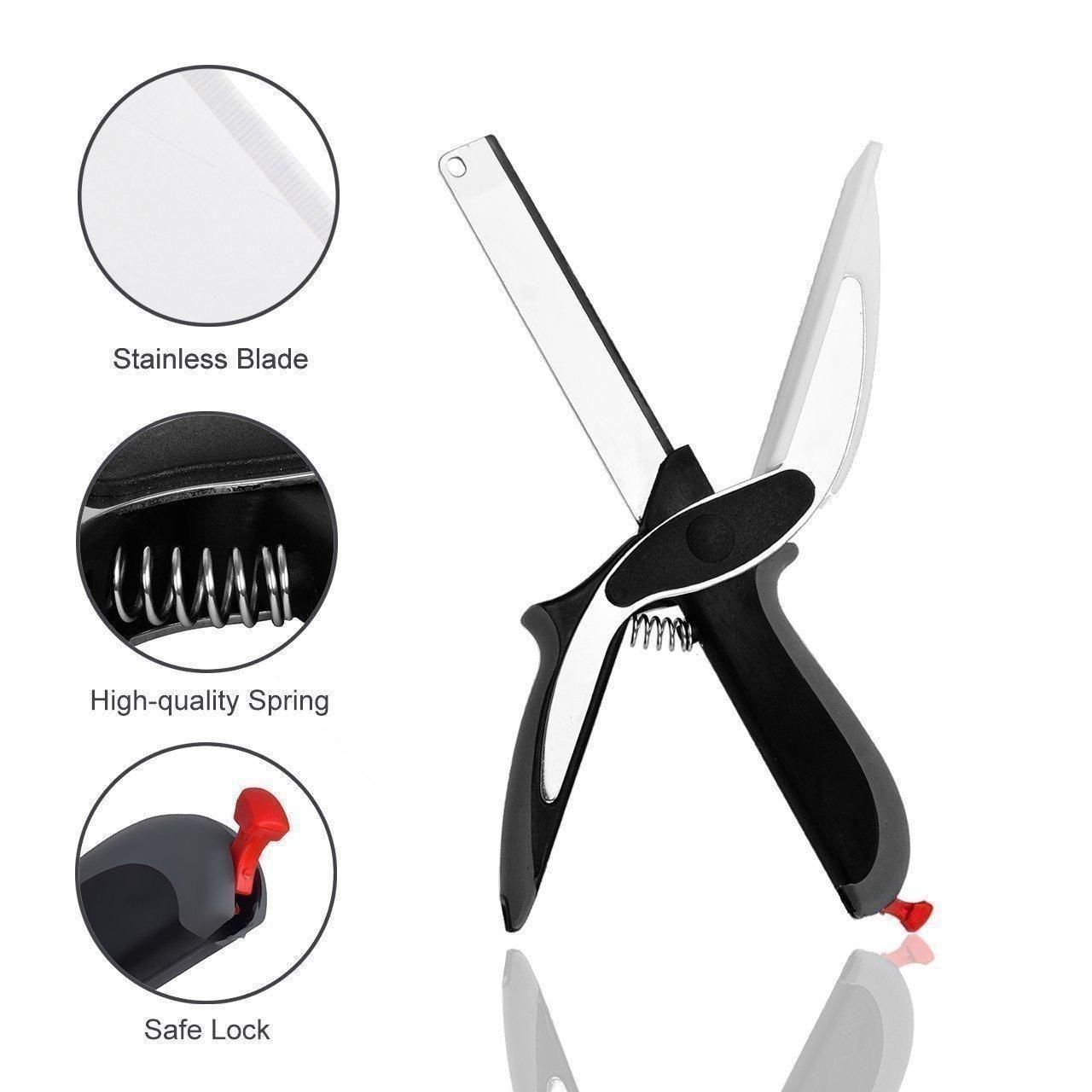 2-in-1 Stainless Steel Clever Cutter Kitchen Knife & Food Chopper with Built-in Mini Chopping Board