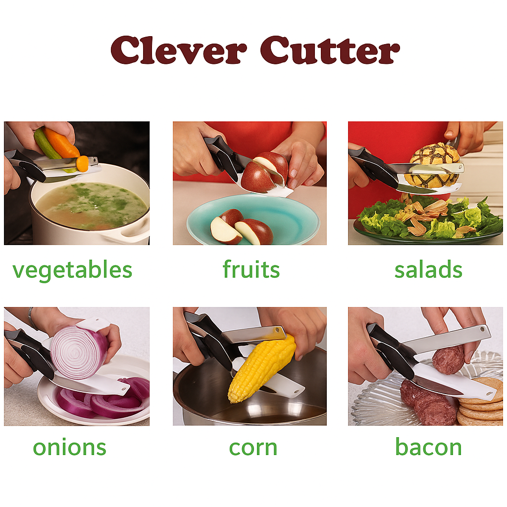 2-in-1 Stainless Steel Clever Cutter Kitchen Knife & Food Chopper with Built-in Mini Chopping Board