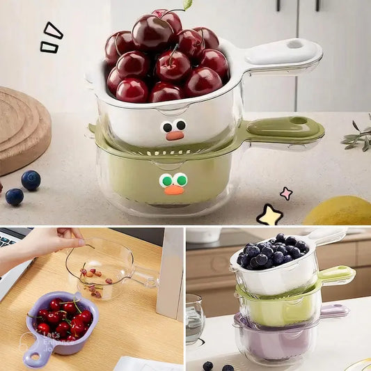 Strainer Dual-Layer Veggie & Fruit Draining Basket with Handle