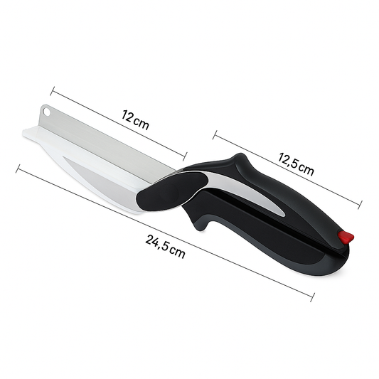 2-in-1 Stainless Steel Clever Cutter Kitchen Knife & Food Chopper with Built-in Mini Chopping Board